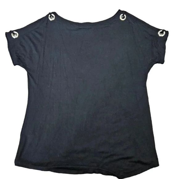 Cable & Gauge Women's Top Size M Short Sleeve Cold Shoulder Grommets Black - Picture 3 of 10